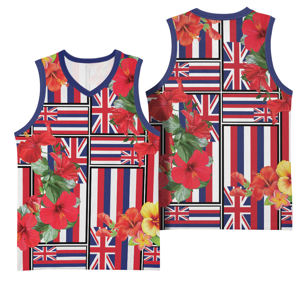 Hawaii Hibiscus Lei Basketball Jersey Hawaiian Flag Motif LT9 - Polynesian Pride