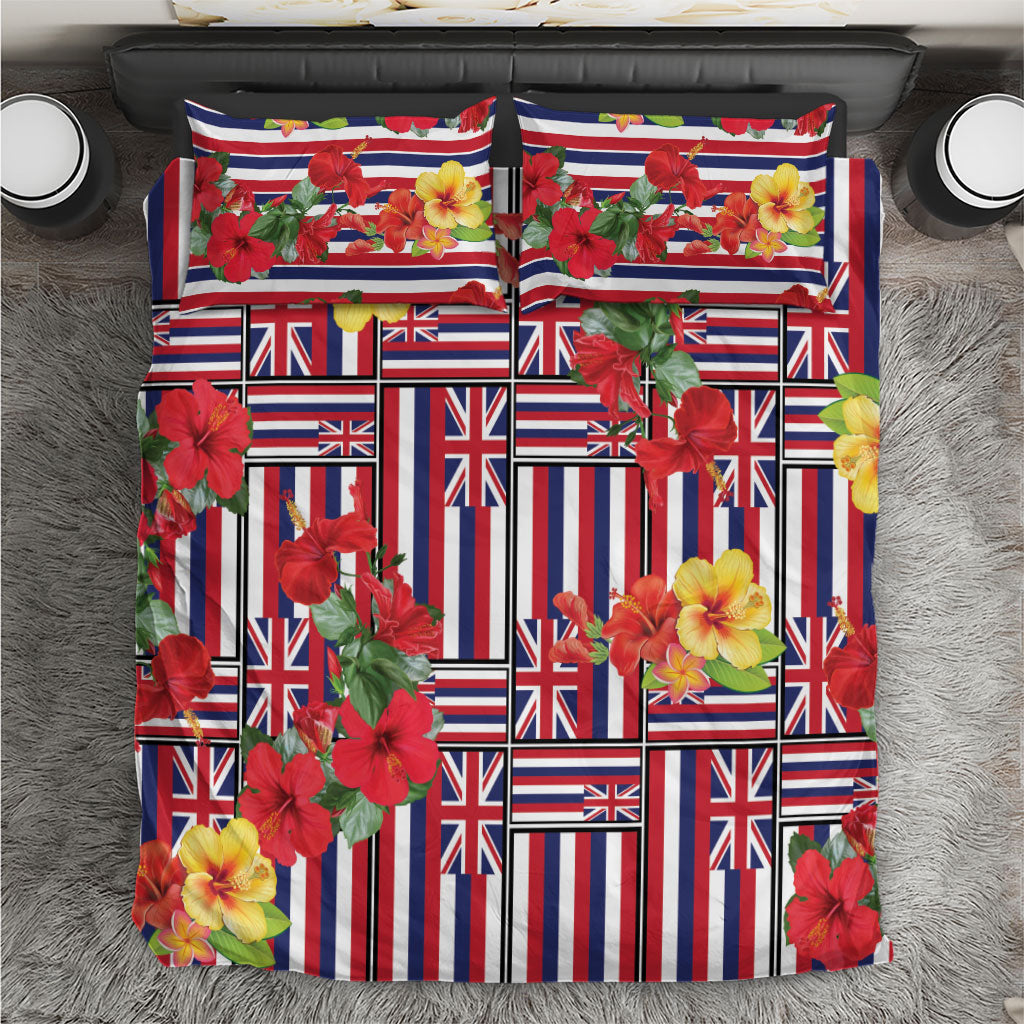 Hawaii Hibiscus Lei Bedding Set Hawaiian Flag Motif LT9 Red - Polynesian Pride