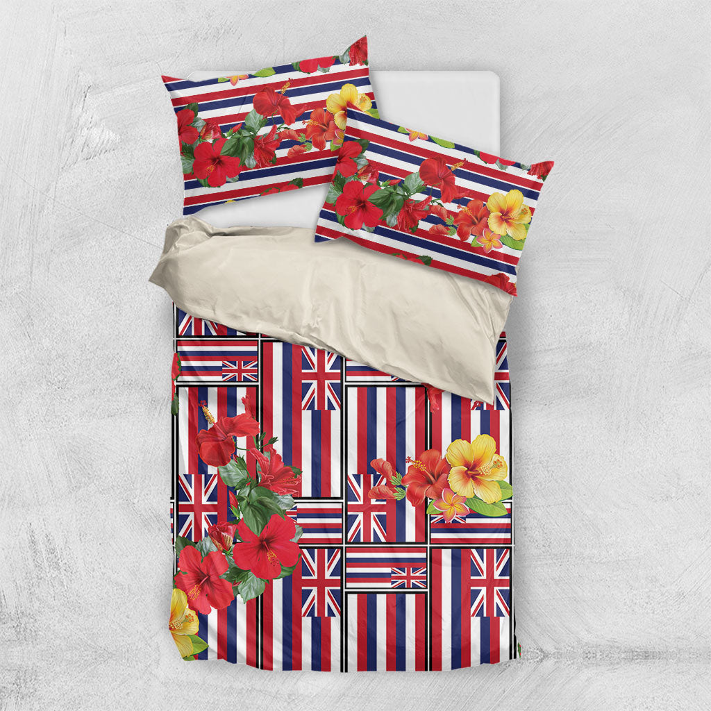 Hawaii Hibiscus Lei Bedding Set Hawaiian Flag Motif LT9 US Twin 172cm x 218cm Red - Polynesian Pride