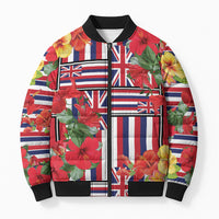 Hawaii Hibiscus Lei Bomber Puffer Jacket Hawaiian Flag Motif LT9 Unisex Red - Polynesian Pride