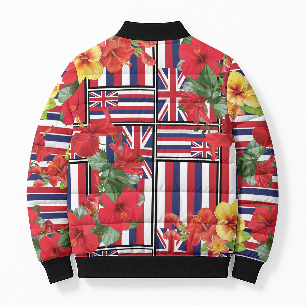 Hawaii Hibiscus Lei Bomber Puffer Jacket Hawaiian Flag Motif LT9 - Polynesian Pride