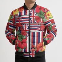 Hawaii Hibiscus Lei Bomber Puffer Jacket Hawaiian Flag Motif LT9 - Polynesian Pride