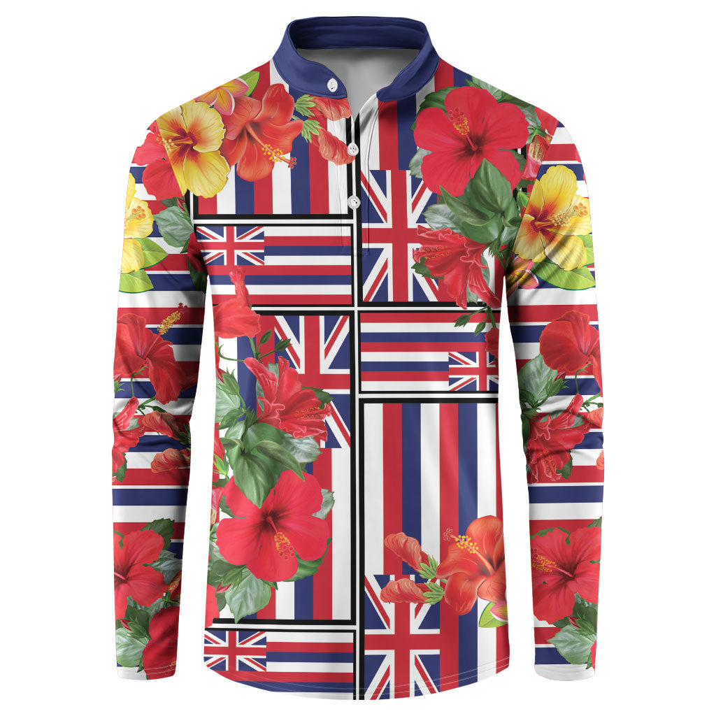 Hawaii Hibiscus Lei Button Sweatshirt Hawaiian Flag Motif LT9 Red - Polynesian Pride