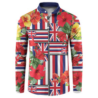 Hawaii Hibiscus Lei Button Sweatshirt Hawaiian Flag Motif LT9 Red - Polynesian Pride