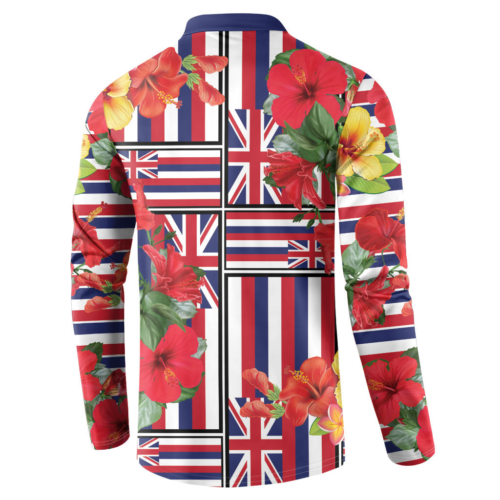 Hawaii Hibiscus Lei Button Sweatshirt Hawaiian Flag Motif LT9 - Polynesian Pride