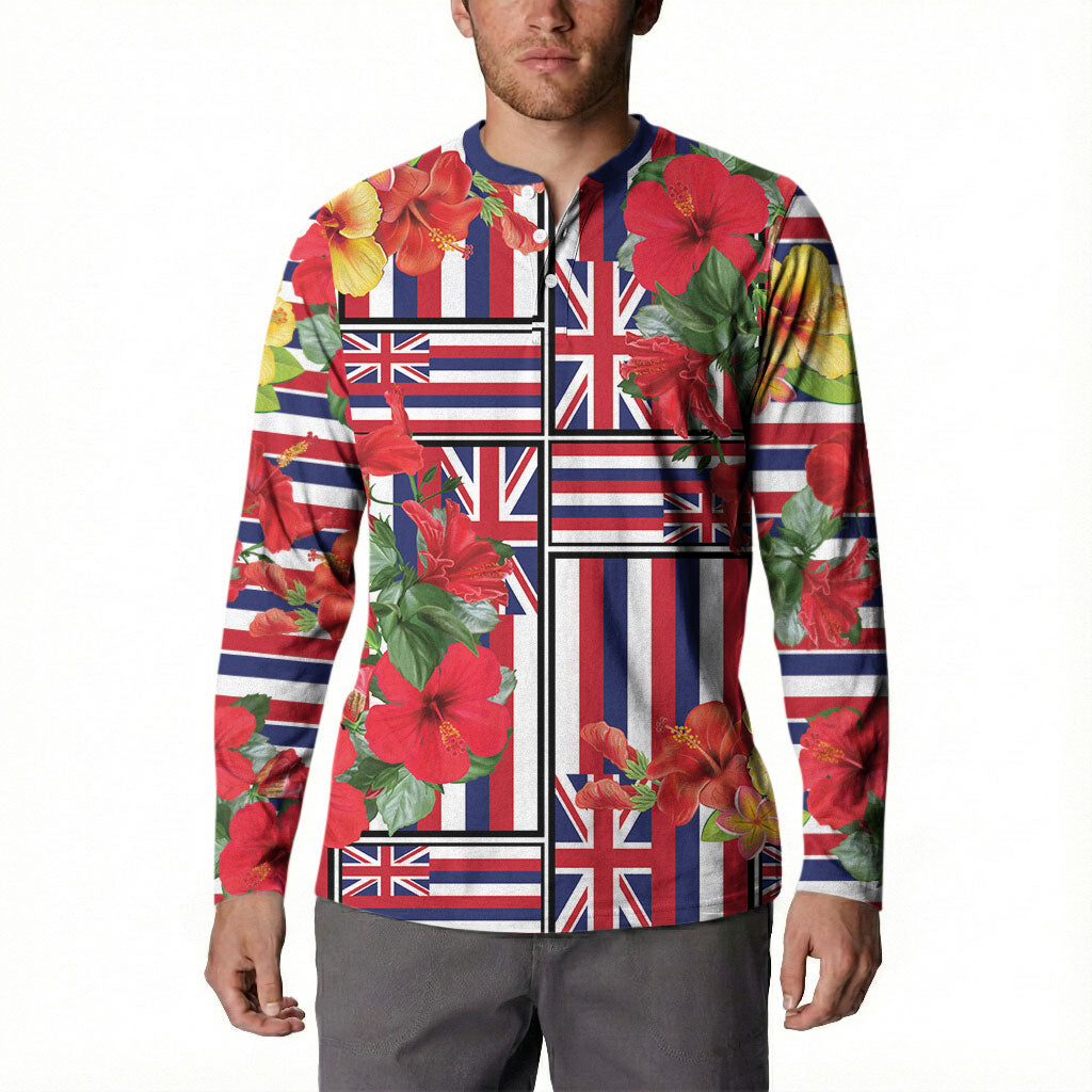 Hawaii Hibiscus Lei Button Sweatshirt Hawaiian Flag Motif LT9 - Polynesian Pride