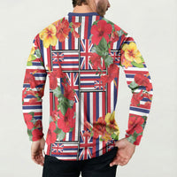 Hawaii Hibiscus Lei Button Sweatshirt Hawaiian Flag Motif LT9 - Polynesian Pride