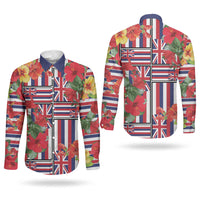 Hawaii Hibiscus Lei Couples Matching Puletasi and Long Sleeve Button Shirt Hawaiian Flag Motif LT9 - Polynesian Pride