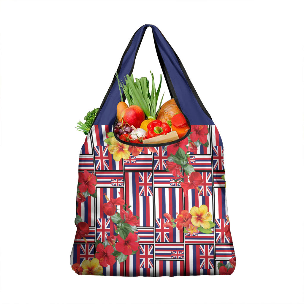 Hawaii Hibiscus Lei Grocery Bag Hawaiian Flag Motif LT9 1-pack One Size Red - Polynesian Pride