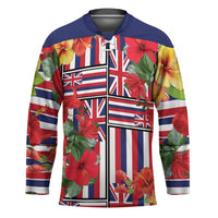 Hawaii Hibiscus Lei Hockey Jersey Hawaiian Flag Motif LT9 Unisex Red - Polynesian Pride