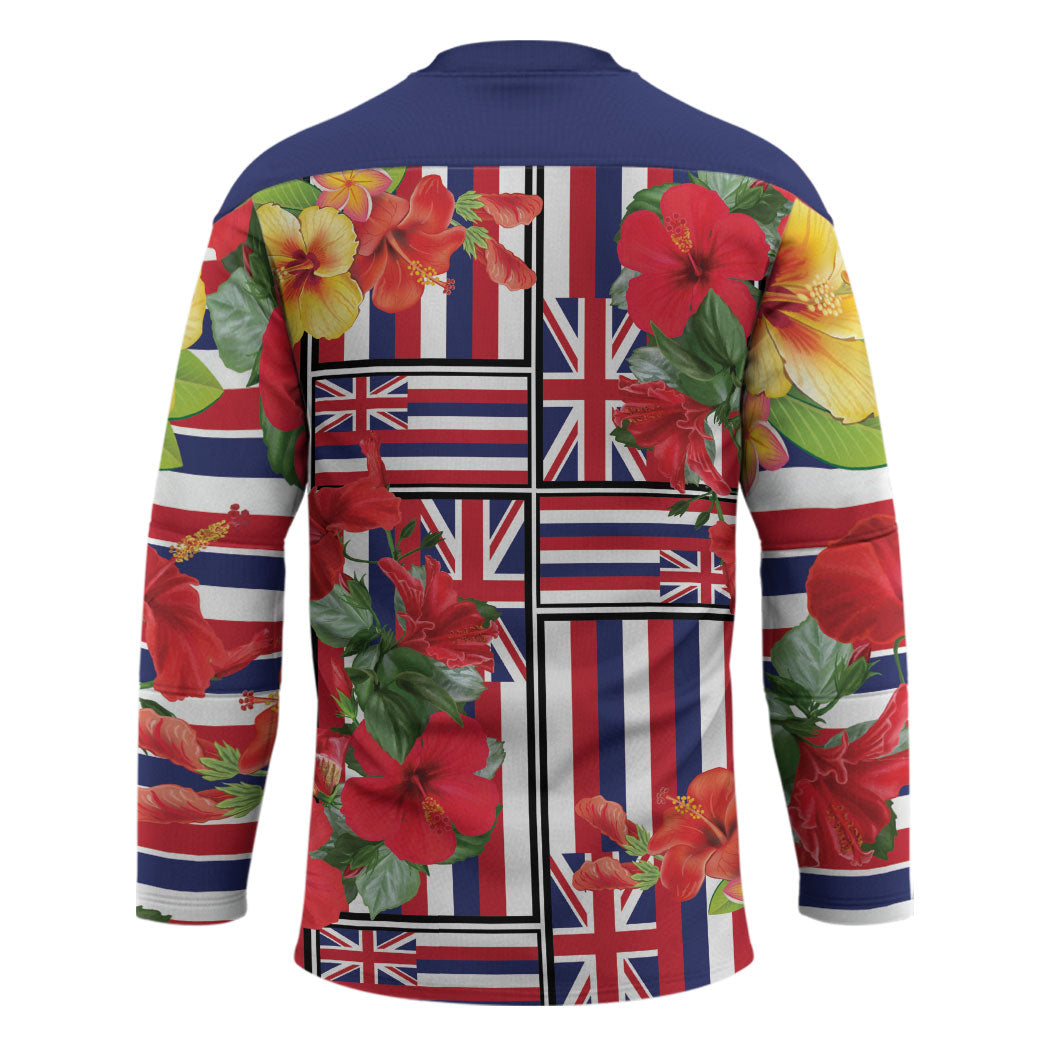 Hawaii Hibiscus Lei Hockey Jersey Hawaiian Flag Motif LT9 - Polynesian Pride