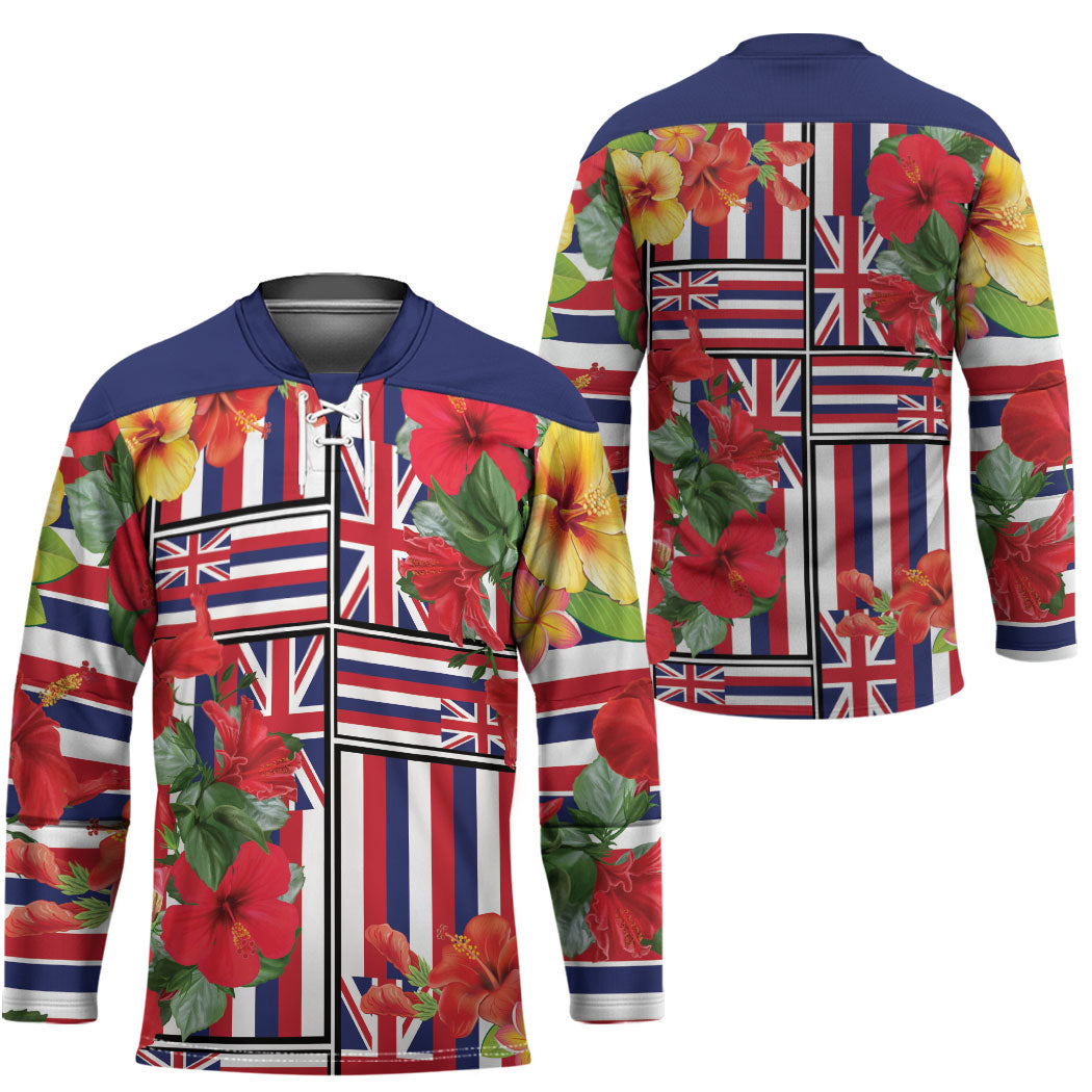 Hawaii Hibiscus Lei Hockey Jersey Hawaiian Flag Motif LT9 - Polynesian Pride
