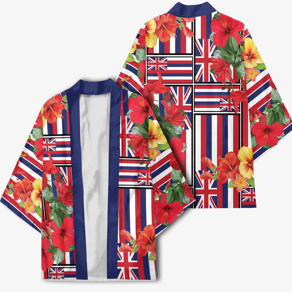 Hawaii Hibiscus Lei Kimono Hawaiian Flag Motif LT9 - Polynesian Pride
