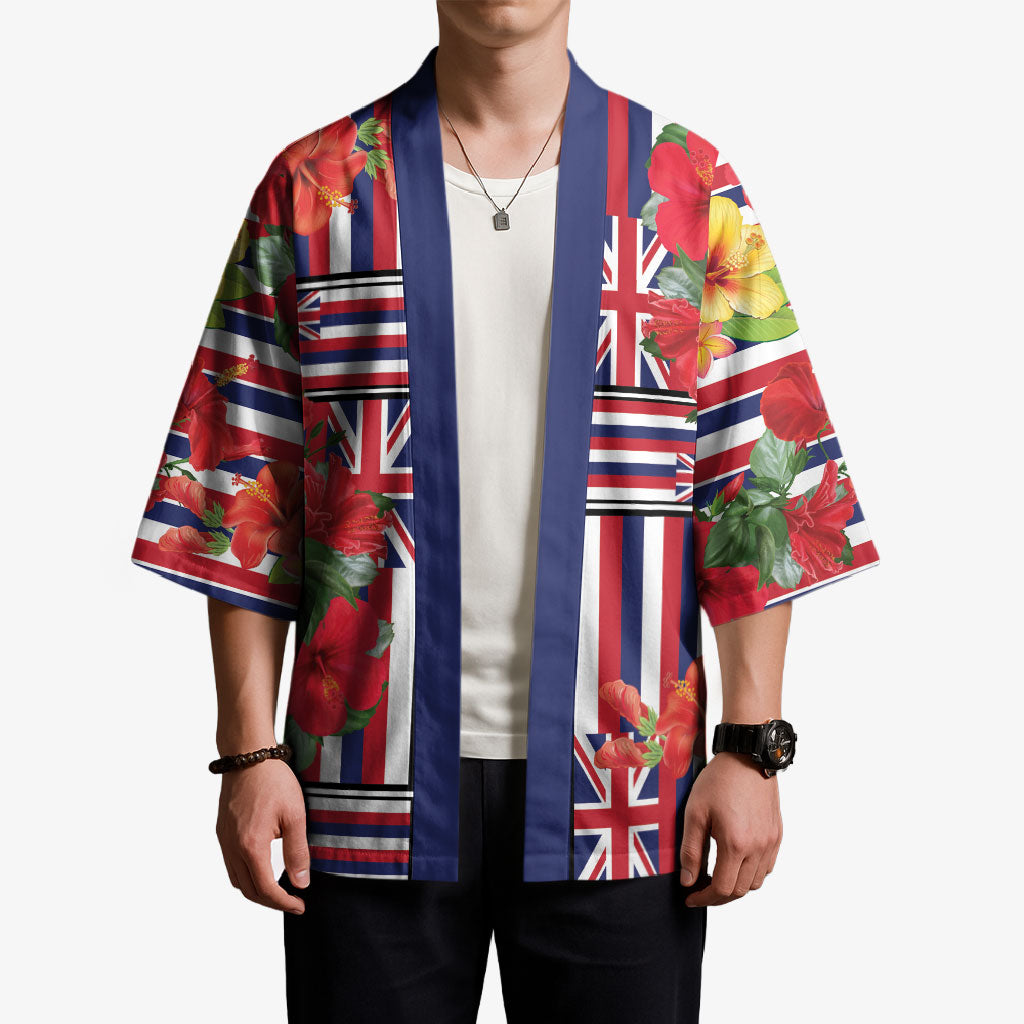 Hawaii Hibiscus Lei Kimono Hawaiian Flag Motif LT9 - Polynesian Pride