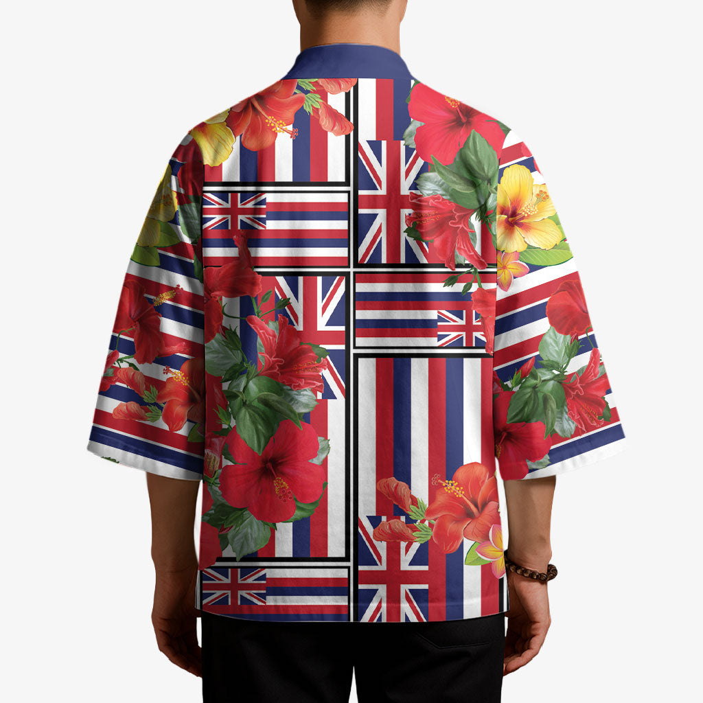 Hawaii Hibiscus Lei Kimono Hawaiian Flag Motif LT9 - Polynesian Pride