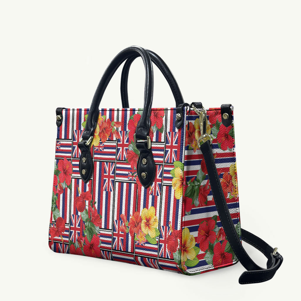 Hawaii Hibiscus Lei Leather Bag Hawaiian Flag Motif LT9 Red - Polynesian Pride