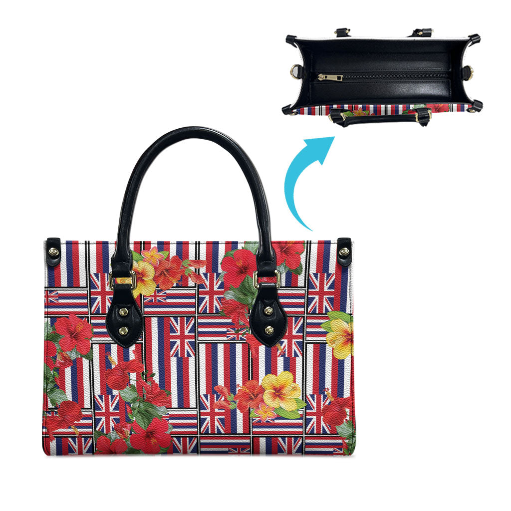 Hawaii Hibiscus Lei Leather Bag Hawaiian Flag Motif LT9 - Polynesian Pride