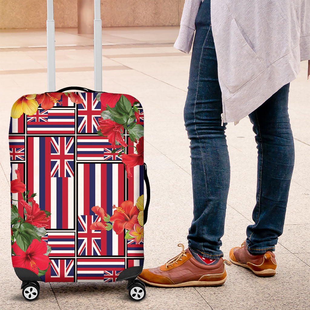 Hawaii Hibiscus Lei Luggage Cover Hawaiian Flag Motif LT9 Red - Polynesian Pride