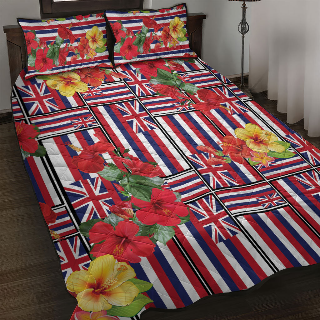 Hawaii Hibiscus Lei Quilt Bed Set Hawaiian Flag Motif LT9 Red - Polynesian Pride