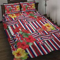 Hawaii Hibiscus Lei Quilt Bed Set Hawaiian Flag Motif LT9 Red - Polynesian Pride