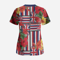 Hawaii Hibiscus Lei Scrub Top Hawaiian Flag Motif LT9 - Polynesian Pride