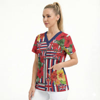Hawaii Hibiscus Lei Scrub Top Hawaiian Flag Motif LT9 - Polynesian Pride