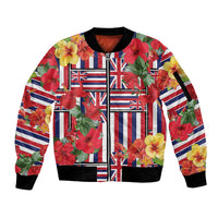 Hawaii Hibiscus Lei Sleeve Zip Bomber Jacket Hawaiian Flag Motif LT9 Unisex Red - Polynesian Pride