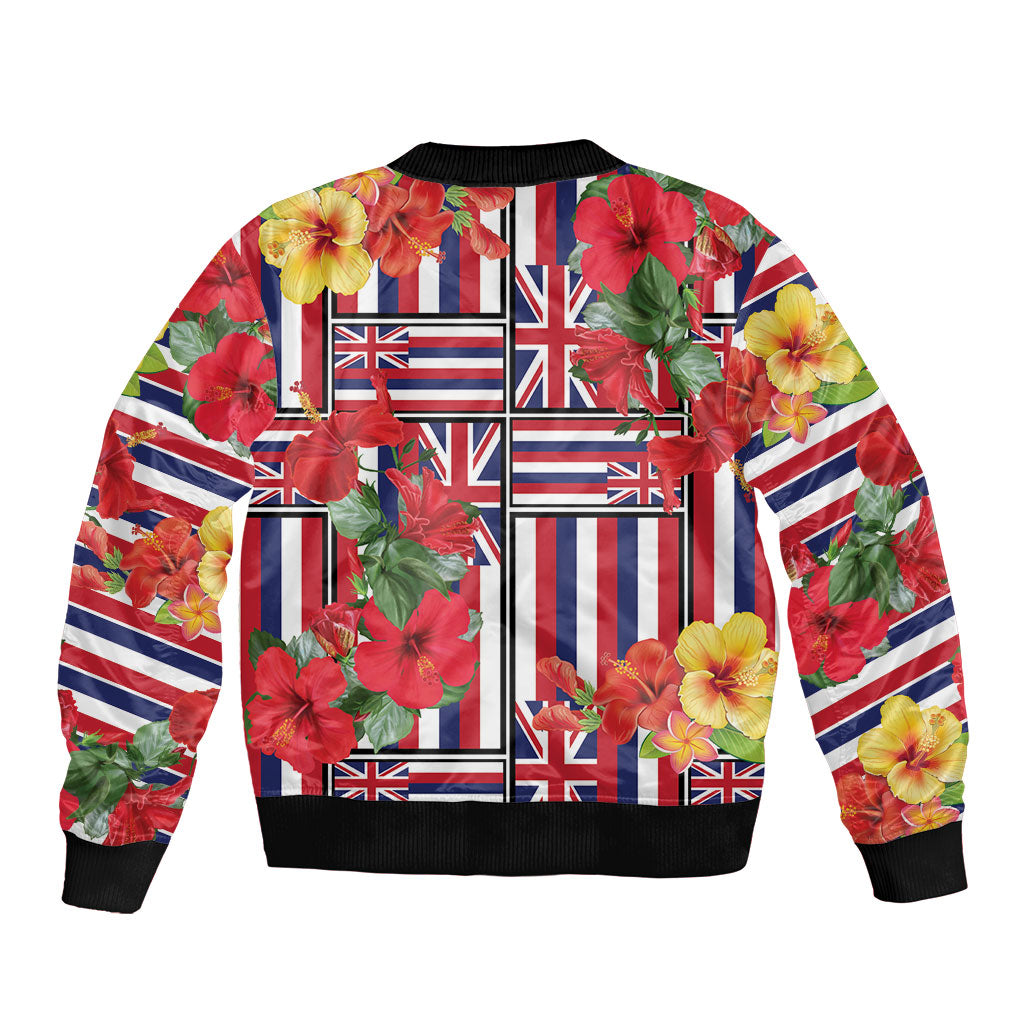 Hawaii Hibiscus Lei Sleeve Zip Bomber Jacket Hawaiian Flag Motif LT9 - Polynesian Pride