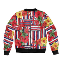 Hawaii Hibiscus Lei Sleeve Zip Bomber Jacket Hawaiian Flag Motif LT9 - Polynesian Pride