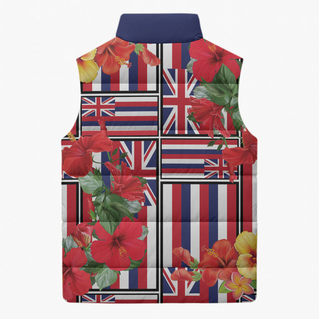 Hawaii Hibiscus Lei Sleeveless Puffer Jacket Hawaiian Flag Motif LT9 - Polynesian Pride