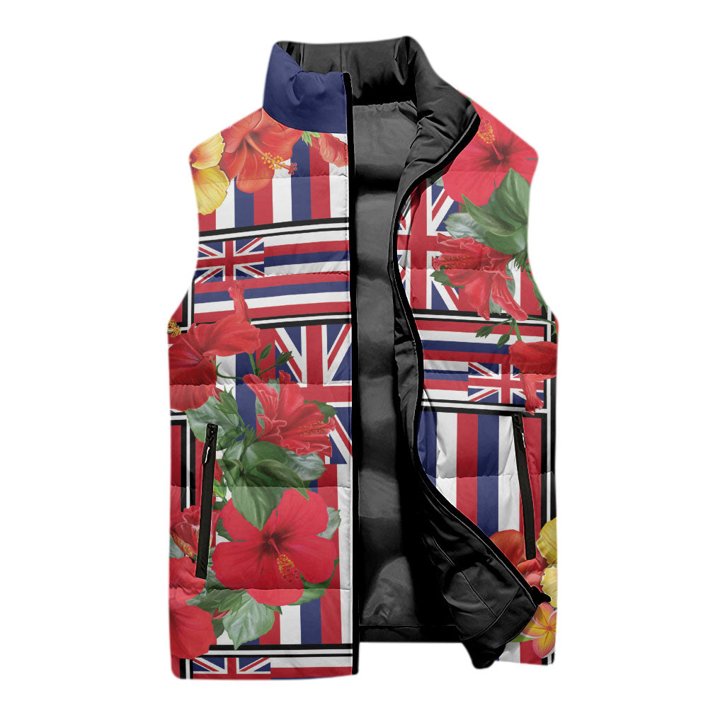 Hawaii Hibiscus Lei Sleeveless Puffer Jacket Hawaiian Flag Motif LT9 - Polynesian Pride