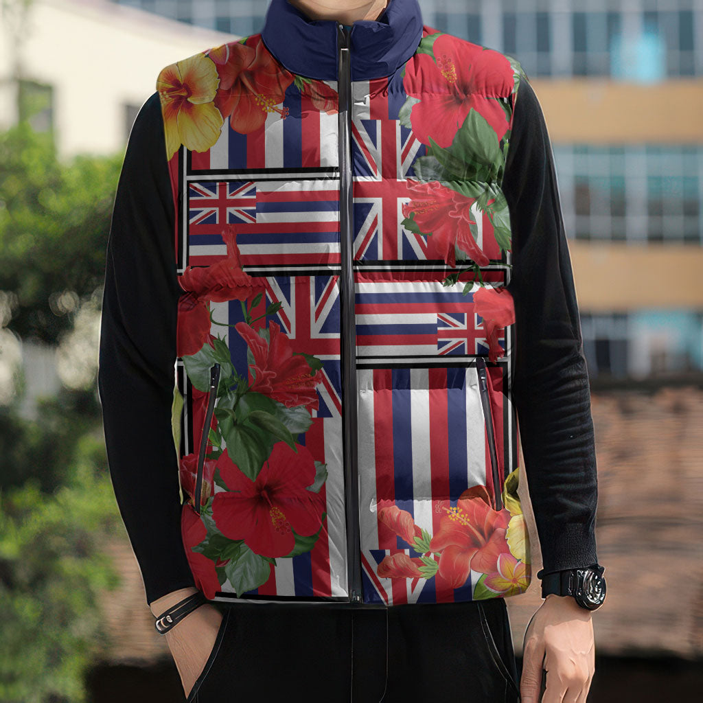 Hawaii Hibiscus Lei Sleeveless Puffer Jacket Hawaiian Flag Motif LT9 - Polynesian Pride