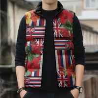 Hawaii Hibiscus Lei Sleeveless Puffer Jacket Hawaiian Flag Motif LT9 - Polynesian Pride