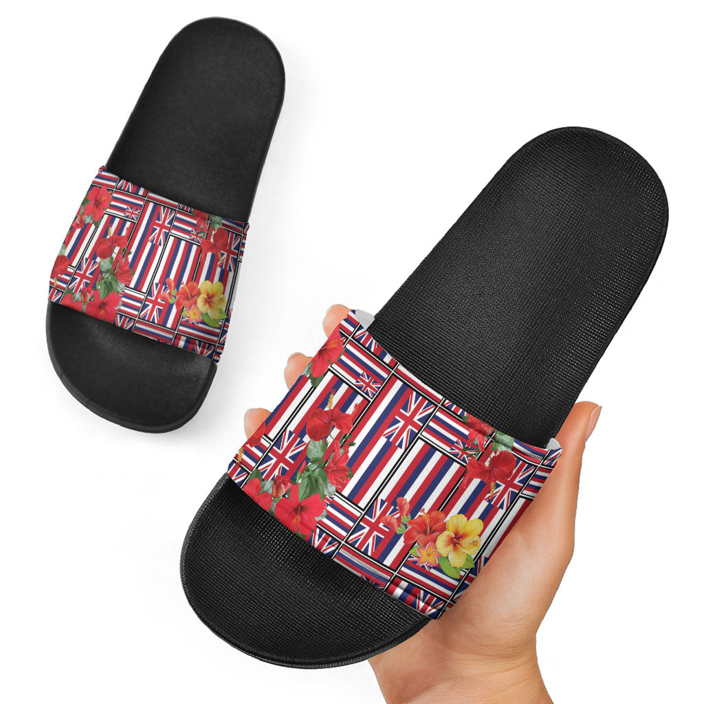 Hawaii Hibiscus Lei Slide Sandals Hawaiian Flag Motif LT9 - Polynesian Pride