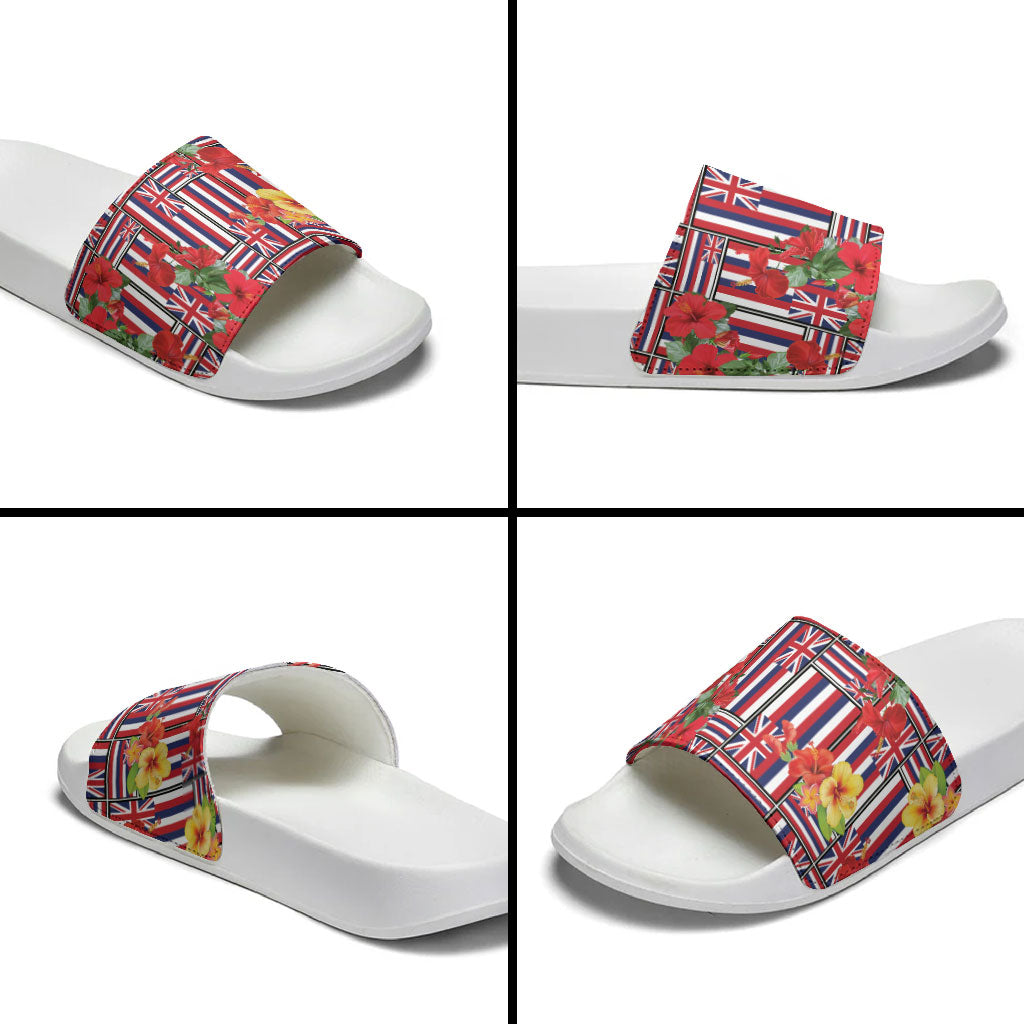 Hawaii Hibiscus Lei Slide Sandals Hawaiian Flag Motif LT9 - Polynesian Pride