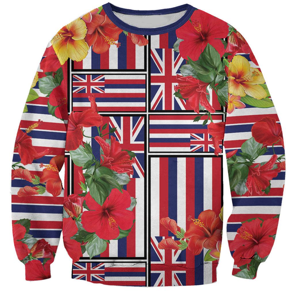 Hawaii Hibiscus Lei Sweatshirt Hawaiian Flag Motif LT9 Unisex Red - Polynesian Pride