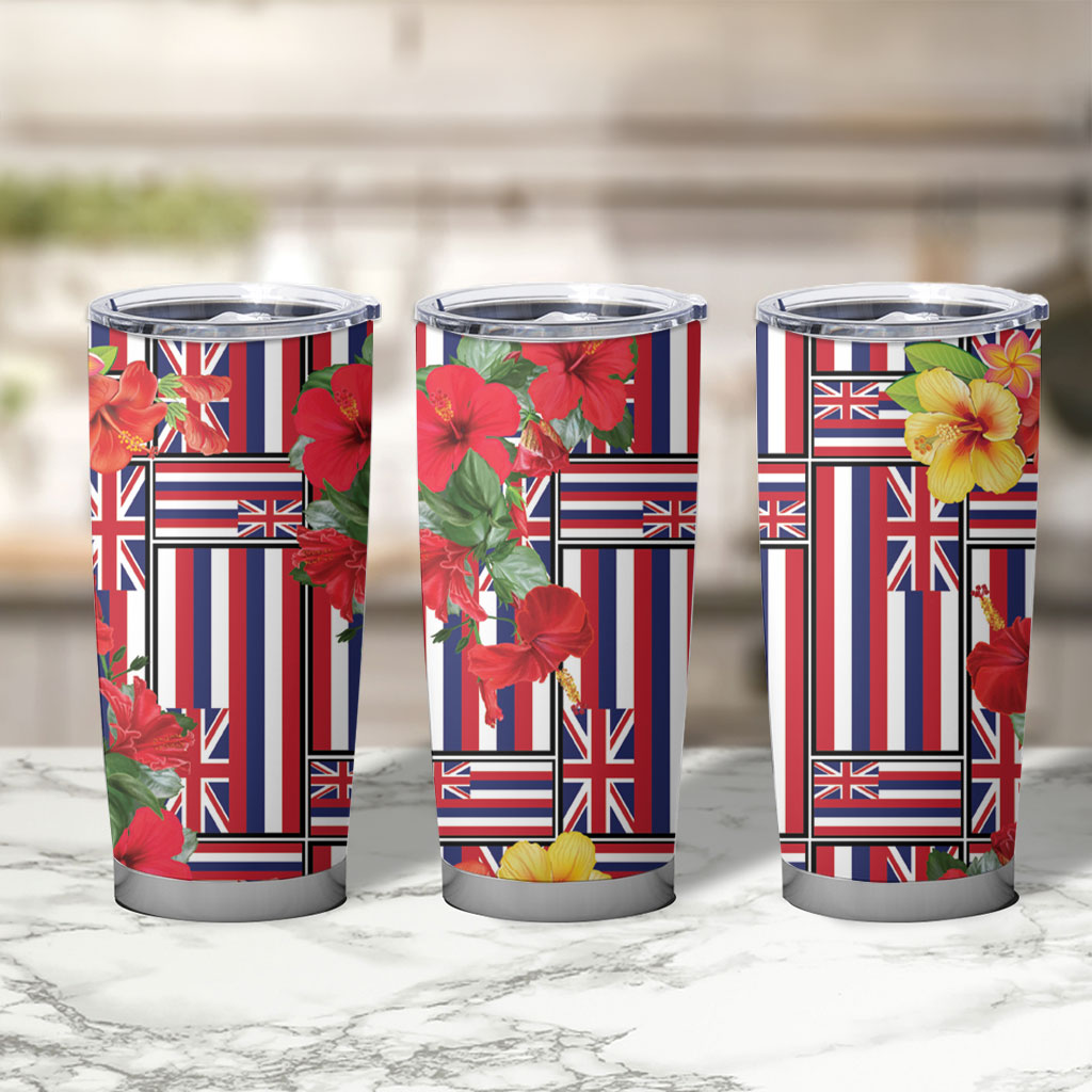 Hawaii Hibiscus Lei Tumbler Cup Hawaiian Flag Motif LT9 - Polynesian Pride