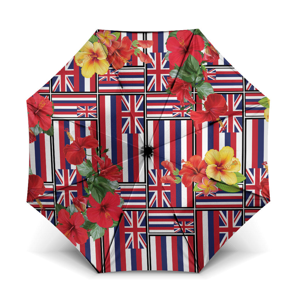 Hawaii Hibiscus Lei Umbrella Hawaiian Flag Motif LT9 One Size Folded 11.42 inch Opened Diameter 37.4 inch Red - Polynesian Pride