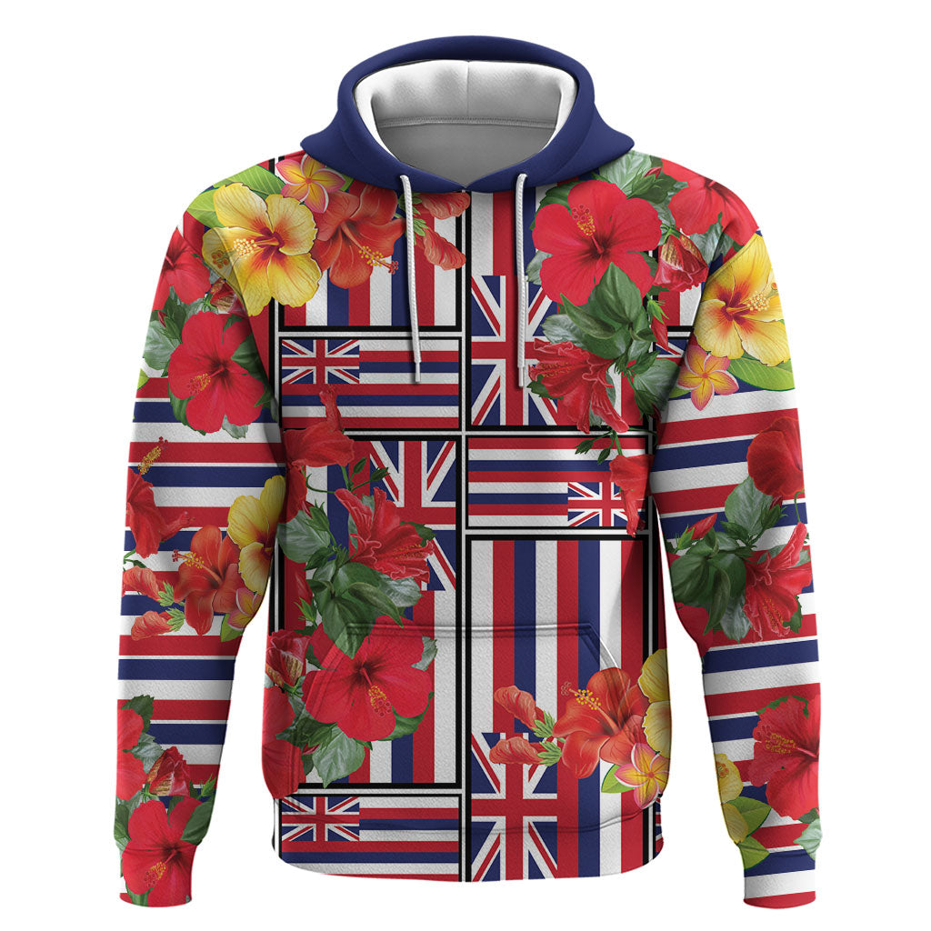 Hawaii Hibiscus Lei Zip Hoodie Hawaiian Flag Motif LT9 Pullover Hoodie Red - Polynesian Pride