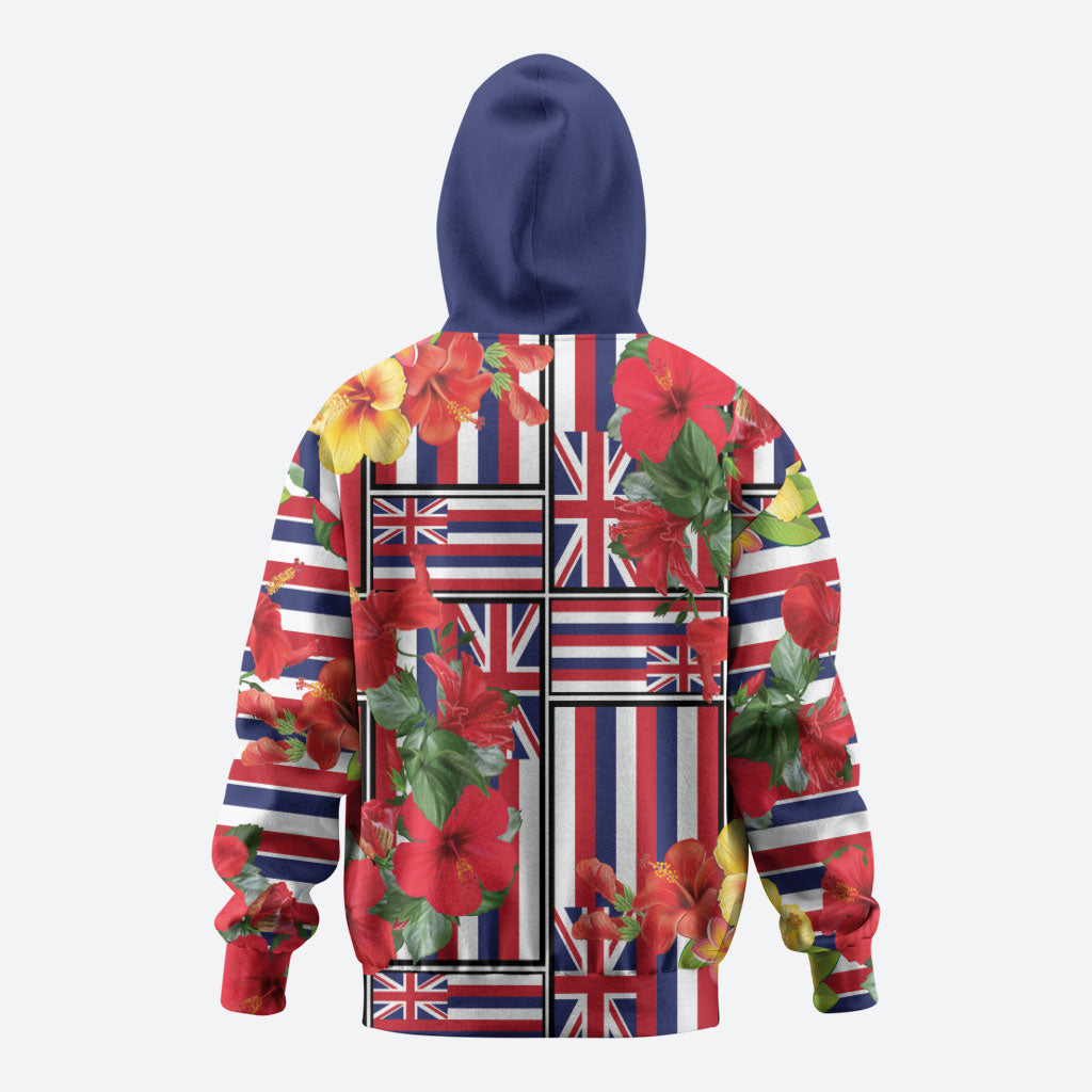Hawaii Hibiscus Lei Zip Hoodie Hawaiian Flag Motif LT9 - Polynesian Pride