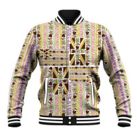 Hawaii Lokelani Pikake Lei Baseball Jacket Hawaiian Flag Motif LT9 Unisex White - Polynesian Pride