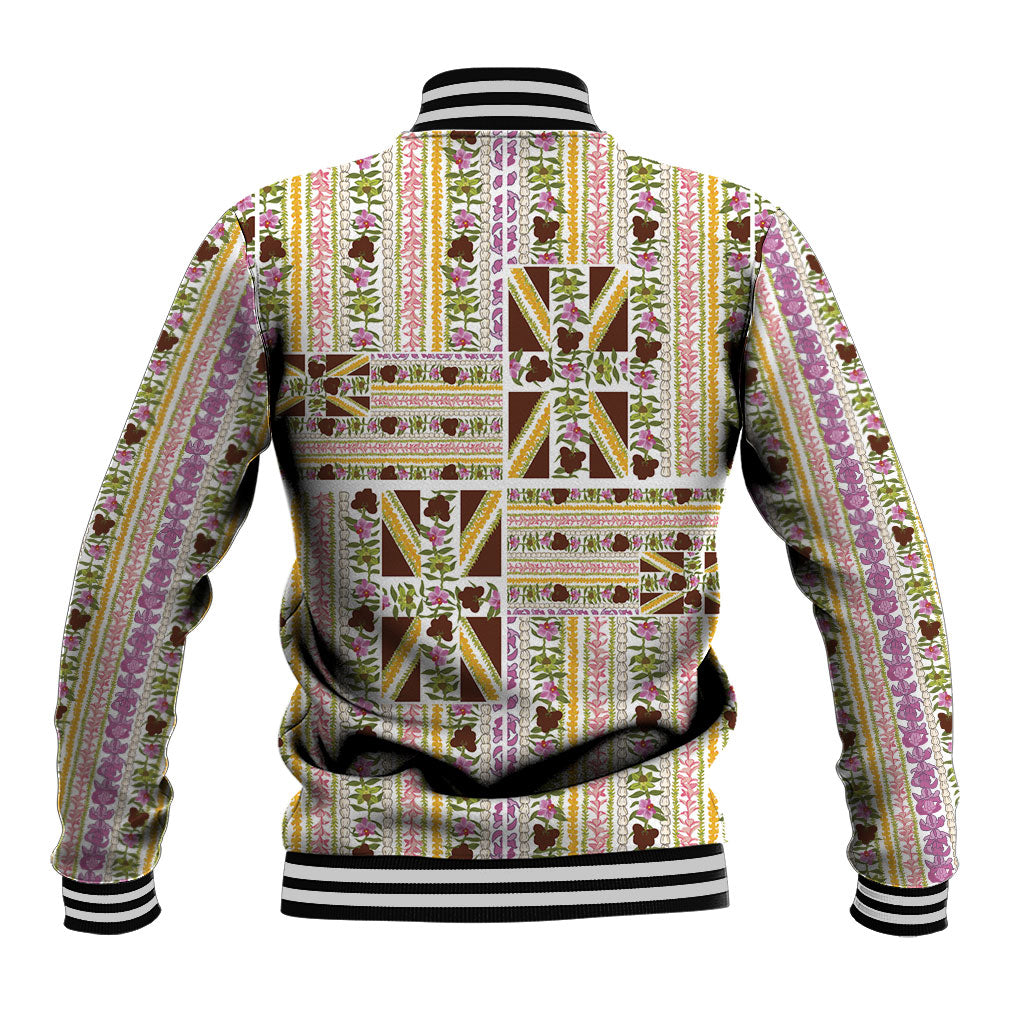 Hawaii Lokelani Pikake Lei Baseball Jacket Hawaiian Flag Motif LT9 - Polynesian Pride