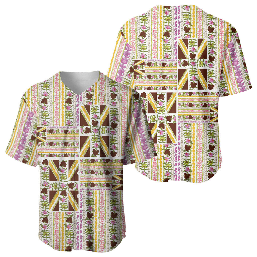 Hawaii Lokelani Pikake Lei Baseball Jersey Hawaiian Flag Motif LT9 - Polynesian Pride