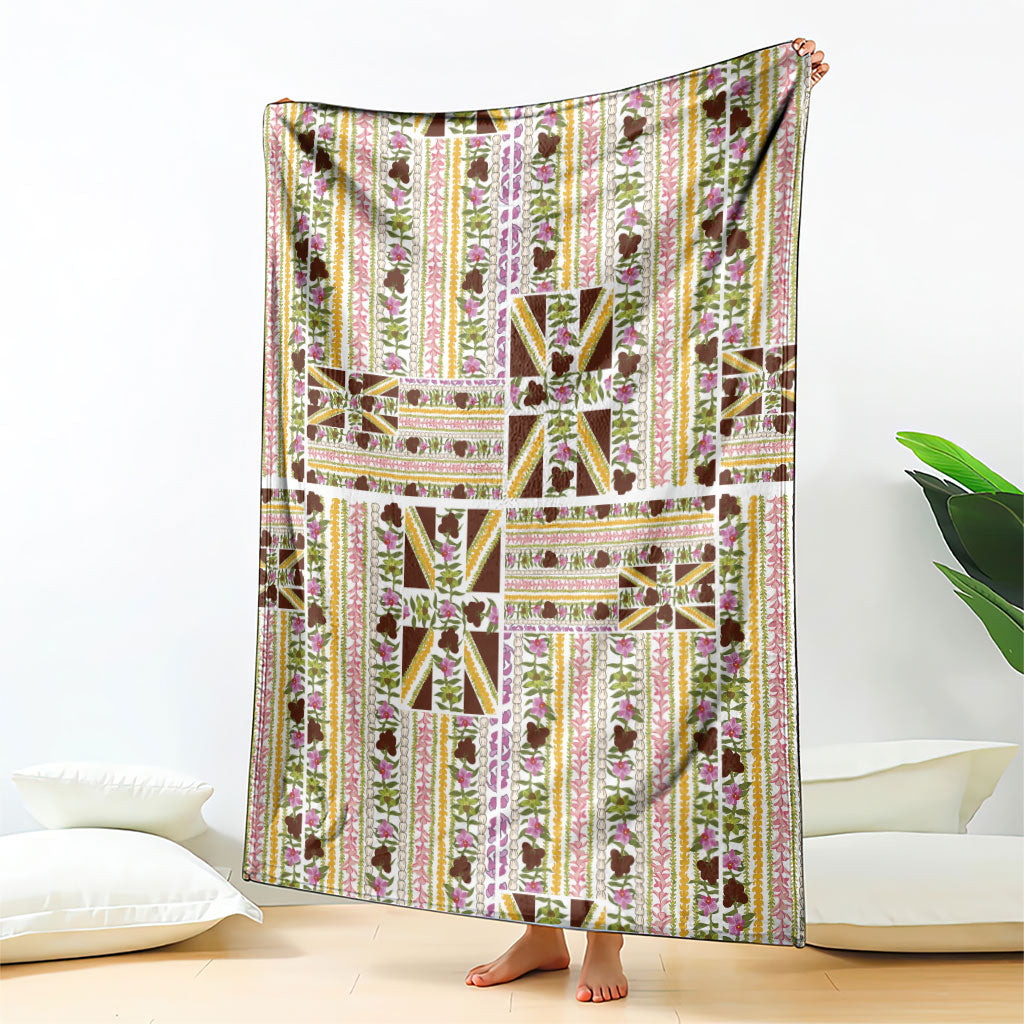 Hawaii Lokelani Pikake Lei Blanket Hawaiian Flag Motif LT9 - Polynesian Pride