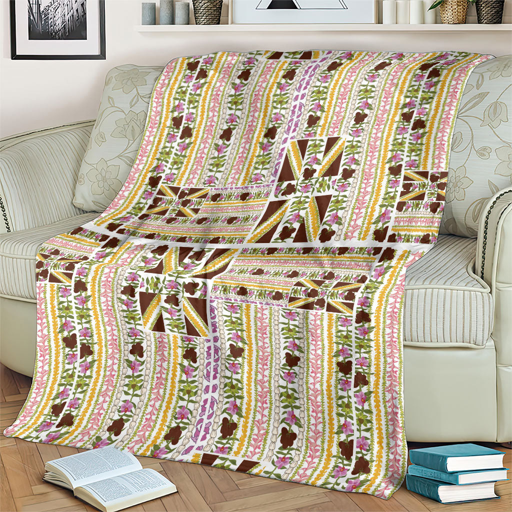 Hawaii Lokelani Pikake Lei Blanket Hawaiian Flag Motif LT9 - Polynesian Pride
