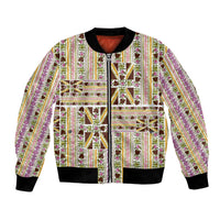 Hawaii Lokelani Pikake Lei Bomber Jacket Hawaiian Flag Motif LT9 Unisex White - Polynesian Pride