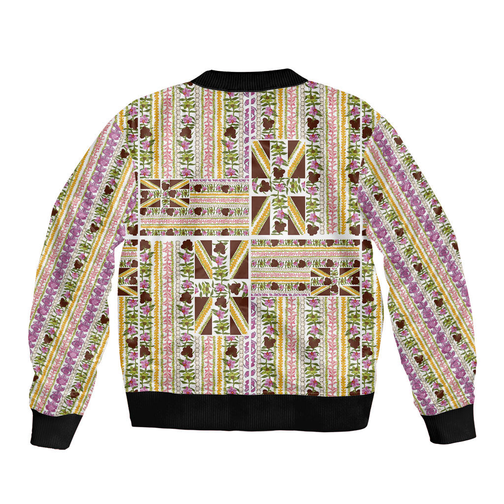 Hawaii Lokelani Pikake Lei Bomber Jacket Hawaiian Flag Motif LT9 - Polynesian Pride