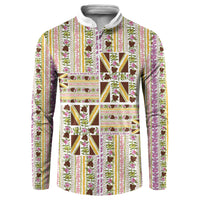 Hawaii Lokelani Pikake Lei Button Sweatshirt Hawaiian Flag Motif LT9 White - Polynesian Pride