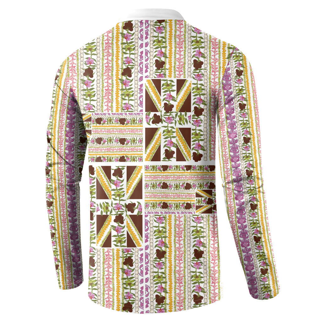 Hawaii Lokelani Pikake Lei Button Sweatshirt Hawaiian Flag Motif LT9 - Polynesian Pride