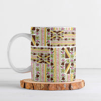 Hawaii Lokelani Pikake Lei Ceramic Mug Hawaiian Flag Motif LT9 White - Polynesian Pride